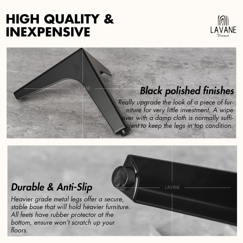 La Vane 6 Inch Metal Furniture Legs, Set of 4 - Modern Diamond Triangle Black DIY Replacement Feet Corner Legs for Cabinet, Sofa, Sideboard, Couch, Dresser Makeover - Image 4